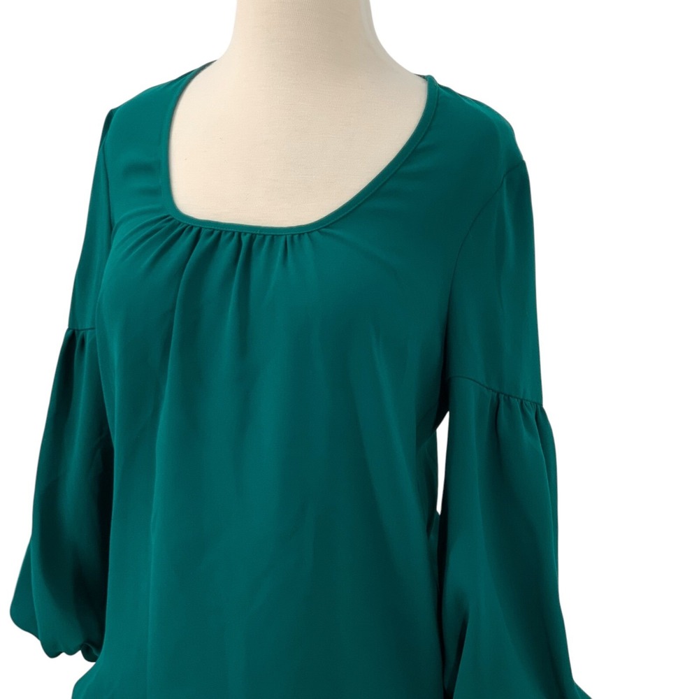 Trina Turk Women's Balloon Sleeve Squared Gathered Neck‎ Green Blouse Size XS - Picture 4 of 8